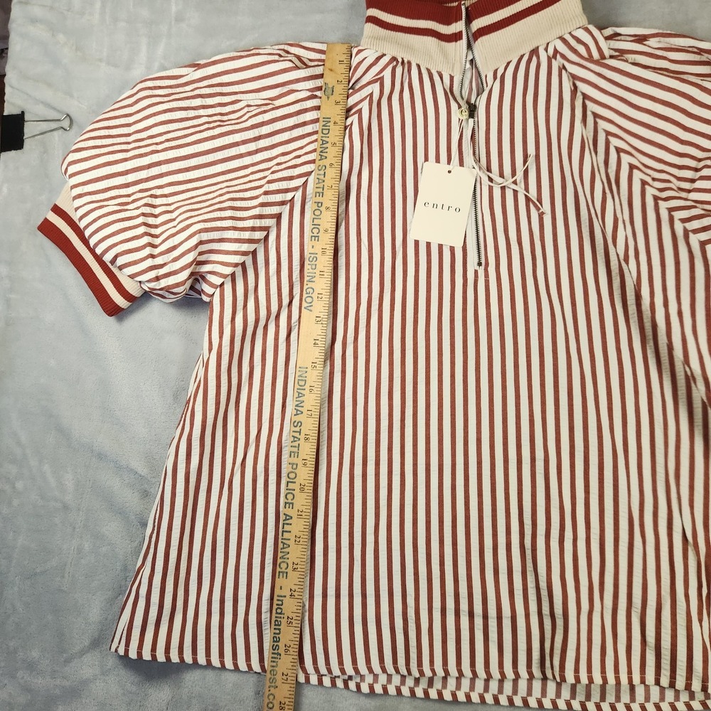 Entro Presley Striped Puff Sleeve Top Short Sleeve Women 1X Preppy Old Money - Picture 3 of 7